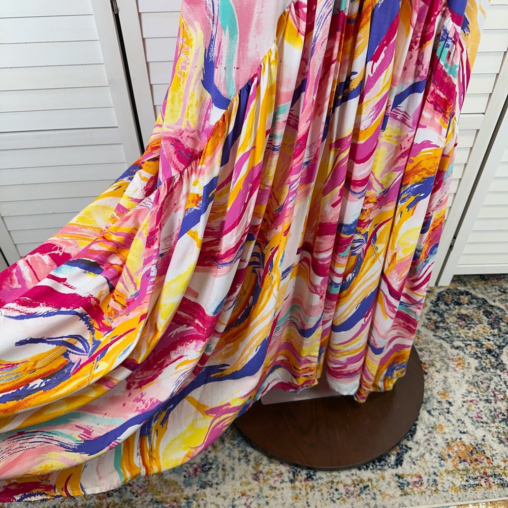 New Loralette Valerie Dress Maxi Multicolor Abstract V Neck Women's Size 16 - Picture 5 of 12
